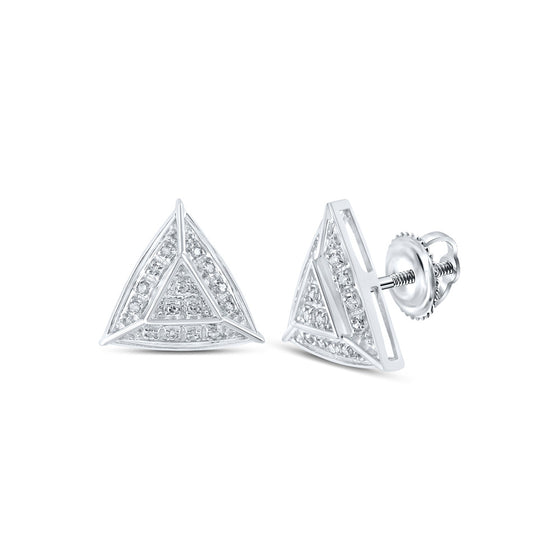 10k White Gold Womens Round Diamond Triangle Earrings 1/10 Cttw