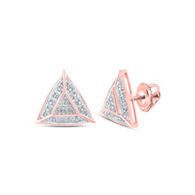  10k Rose Gold Womens Round Diamond Triangle Earrings 1/10 Cttw
