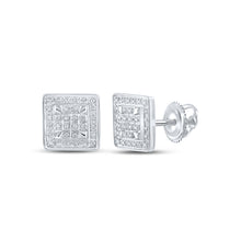  10k White Gold Womens Round Diamond Square Earrings 1/5 Cttw