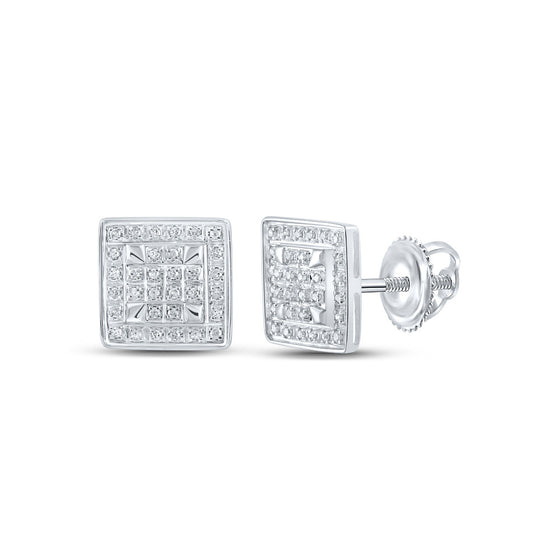10k White Gold Womens Round Diamond Square Earrings 1/5 Cttw
