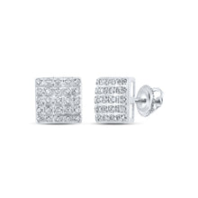  10k White Gold Womens Round Diamond Square Earrings 1/6 Cttw