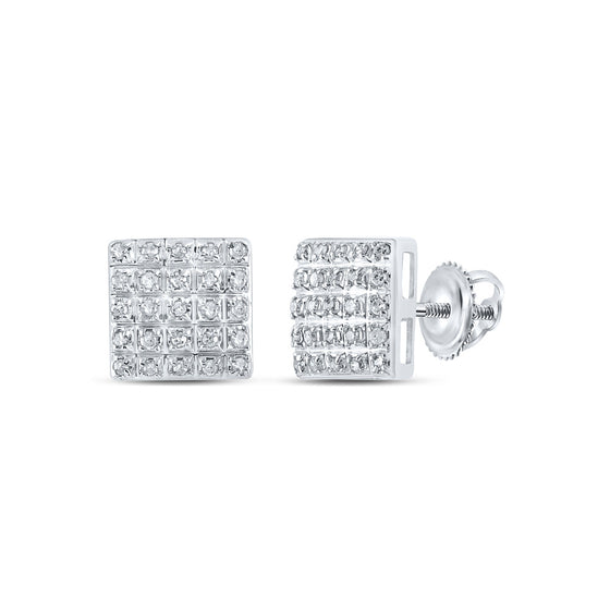 10k White Gold Womens Round Diamond Square Earrings 1/6 Cttw