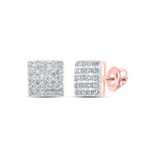  10k Rose Gold Womens Round Diamond Square Earrings 1/6 Cttw