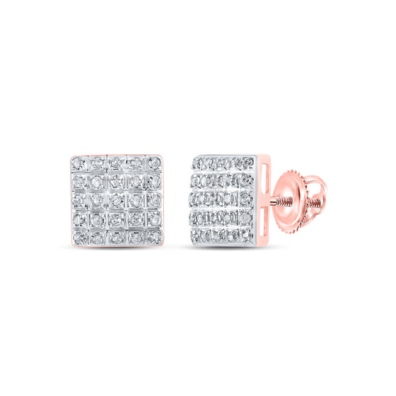 10k Rose Gold Womens Round Diamond Square Earrings 1/6 Cttw