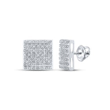  10k White Gold Womens Round Diamond Square Earrings 1/4 Cttw