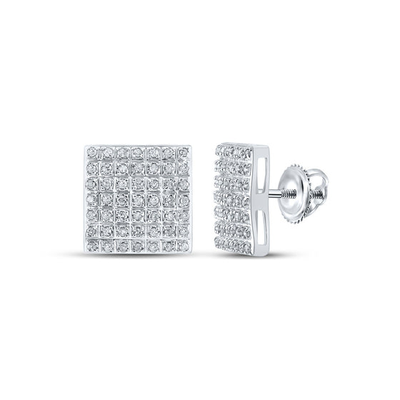10k White Gold Womens Round Diamond Square Earrings 1/4 Cttw