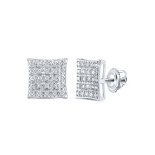  10k White Gold Womens Round Diamond Square Earrings 1/6 Cttw