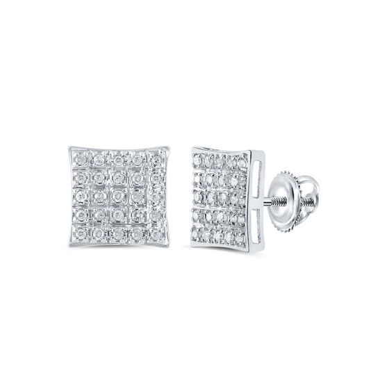 10k White Gold Womens Round Diamond Square Earrings 1/6 Cttw