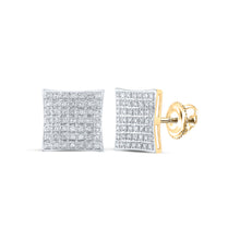  10k Yellow Gold Womens Round Diamond Square Earrings 1/4 Cttw