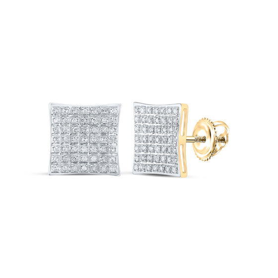 10k Yellow Gold Womens Round Diamond Square Earrings 1/4 Cttw