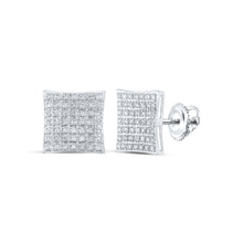  10k White Gold Womens Round Diamond Square Earrings 1/4 Cttw