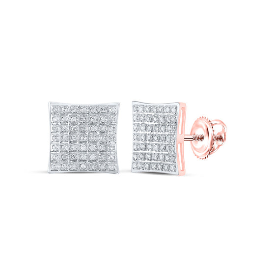 10k Rose Gold Womens Round Diamond Square Earrings 1/4 Cttw