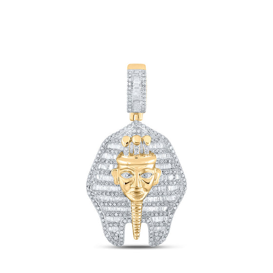 10k Yellow Gold Mens Round Diamond Pharaoh Charm Pendant 1-1/4 Cttw