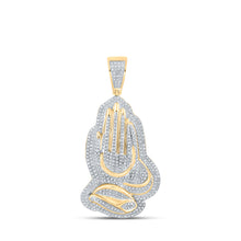  10k Yellow Gold Mens Round Diamond Praying Hands Charm Pendant 1-1/3 Cttw