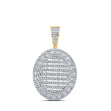  10k Yellow Gold Mens Baguette Diamond Oval Charm Pendant 1-7/8 Cttw