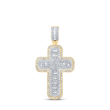  10k Yellow Gold Mens Baguette Diamond Cross Charm Pendant 3/4 Cttw