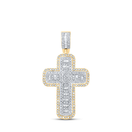 10k Yellow Gold Mens Baguette Diamond Cross Charm Pendant 3/4 Cttw