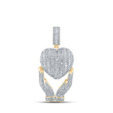 10k Yellow Gold Mens Baguette Diamond Heart Hands Charm Pendant 1-3/4 Cttw