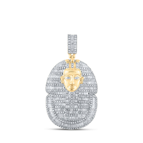 10k Yellow Gold Mens Baguette Diamond Pharaoh Charm Pendant 2-1/4 Cttw