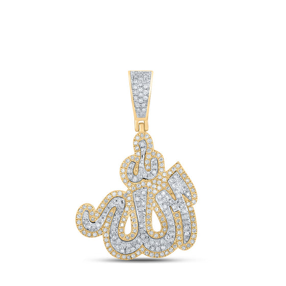 10k Yellow Gold Mens Round Diamond Allah Islam Charm Pendant 3/4 Cttw