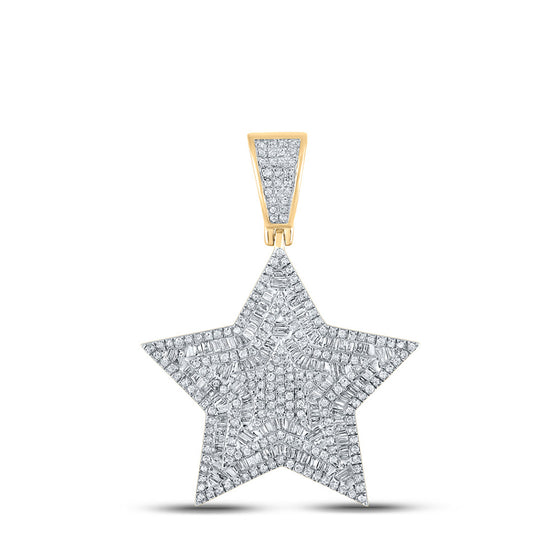 10k Yellow Gold Mens Baguette Diamond Star Charm Pendant 1-1/5 Cttw