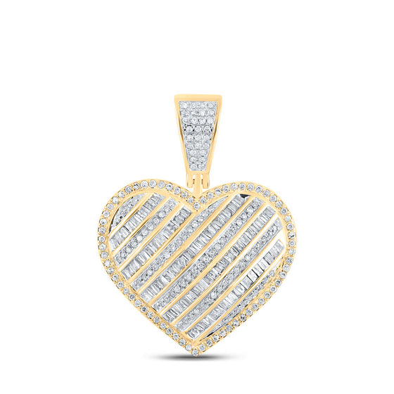 10k Yellow Gold Womens Round Diamond Heart Pendant 1 Cttw