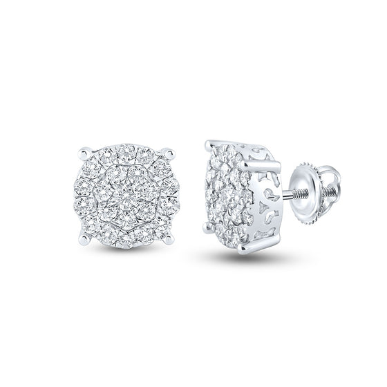 10k White Gold Womens Round Diamond Cluster Earrings 1-1/2 Cttw