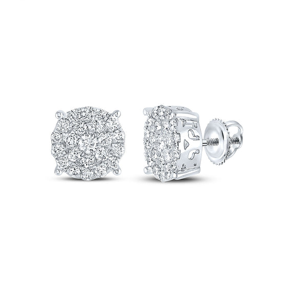 14k White Gold Womens Round Diamond Cluster Earrings 2 Cttw