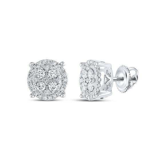 10k White Gold Womens Round Diamond Cluster Earrings 1/2 Cttw