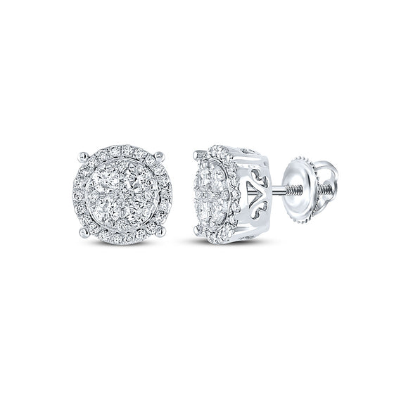 10k White Gold Womens Round Diamond Cluster Earrings 3/4 Cttw