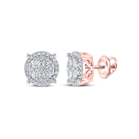 10k Rose Gold Womens Round Diamond Cluster Earrings 3/4 Cttw
