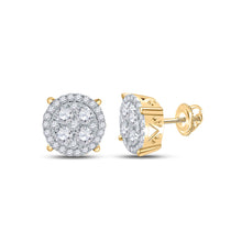  10k Yellow Gold Womens Round Diamond Cluster Earrings 1 Cttw