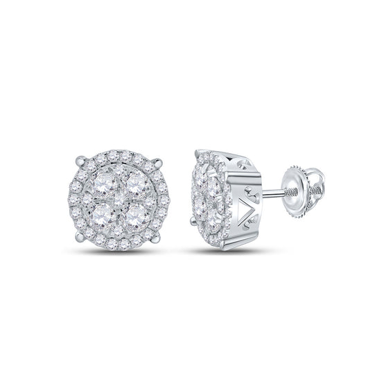 10k White Gold Womens Round Diamond Cluster Earrings 1 Cttw