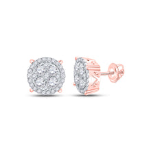  10k Rose Gold Womens Round Diamond Circle Cluster Earrings 1 Cttw