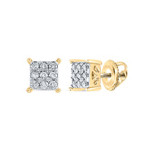 10k Yellow Gold Womens Round Diamond Square Earrings 1/6 Cttw