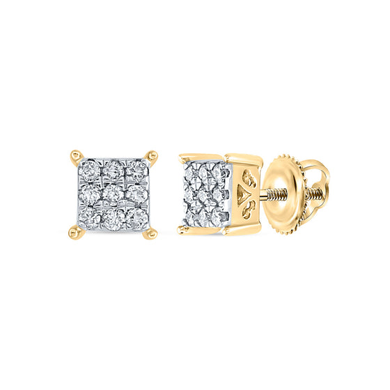 10k Yellow Gold Womens Round Diamond Square Earrings 1/6 Cttw