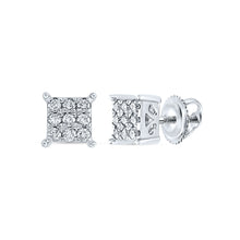  10k White Gold Womens Round Diamond Square Earrings 1/6 Cttw