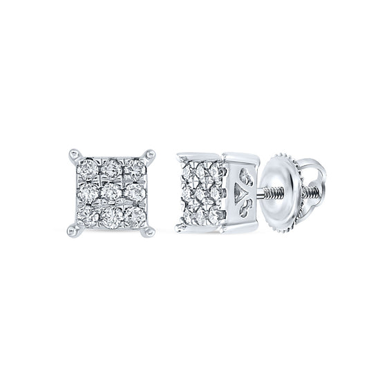 10k White Gold Womens Round Diamond Square Earrings 1/6 Cttw