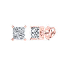  10k Rose Gold Womens Round Diamond Square Earrings 1/6 Cttw