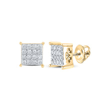  10k Yellow Gold Womens Round Diamond Square Earrings 1/4 Cttw