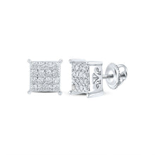  10k White Gold Womens Round Diamond Square Earrings 1/4 Cttw