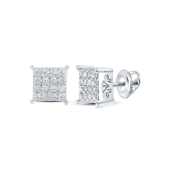 10k White Gold Womens Round Diamond Square Earrings 1/4 Cttw