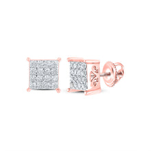  10k Rose Gold Womens Round Diamond Square Earrings 1/4 Cttw
