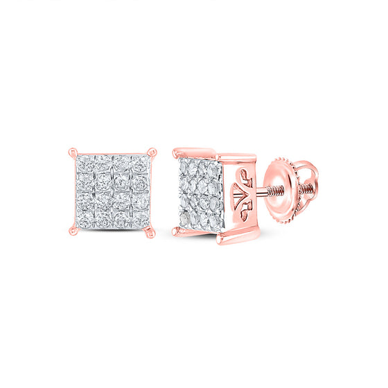 10k Rose Gold Womens Round Diamond Square Earrings 1/4 Cttw