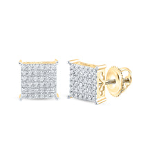  10k Yellow Gold Womens Round Diamond Square Earrings 1/2 Cttw
