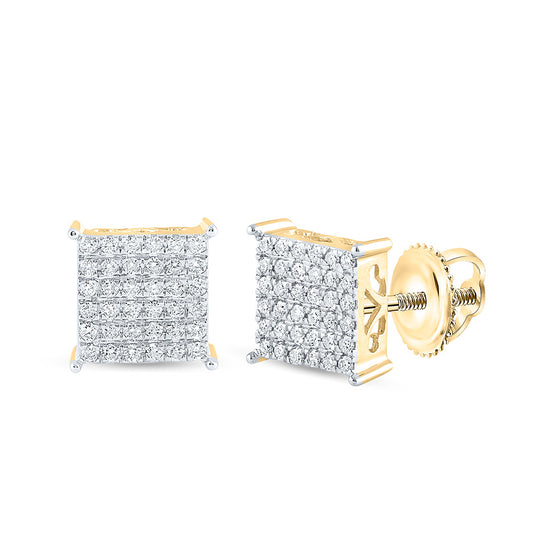 10k Yellow Gold Womens Round Diamond Square Earrings 1/2 Cttw