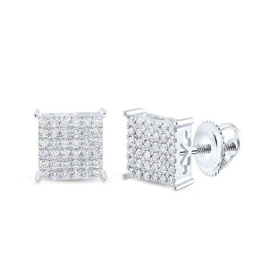 10k White Gold Womens Round Diamond Square Earrings 1/2 Cttw