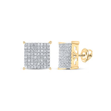  10k Yellow Gold Womens Round Diamond Square Earrings 1 Cttw