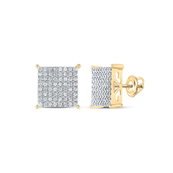 10k Yellow Gold Womens Round Diamond Square Earrings 1 Cttw