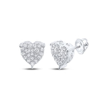  10k White Gold Womens Round Diamond Heart Earrings 1/2 Cttw